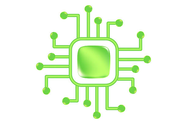 istock Green AI technology 3D chip icon, isolated, transparent background. Futuristic glowing glass processor icon, digital connection, computer CPU, artificial intelligence network. 2228486387