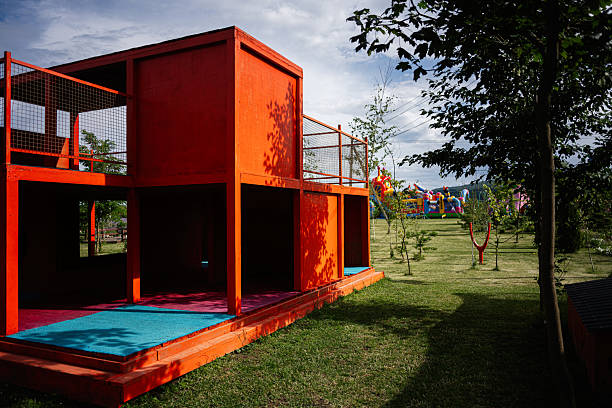 istock Modern playground with vibrant structures in a green outdoor park 2228492560