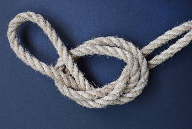 Synthetic cord loose marine knot explained on blue background