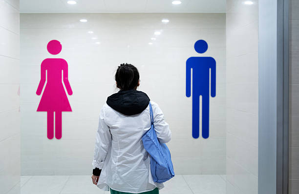 Women walking to public restroom