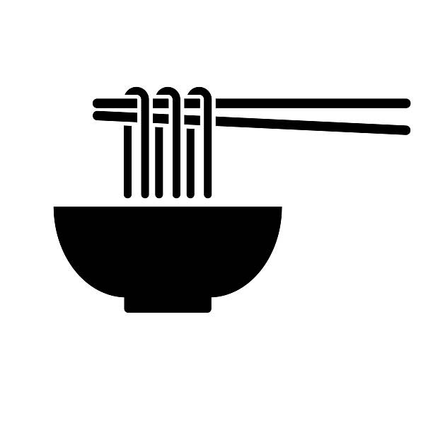 istock Noodles in a bowl with chopsticks icon in black and white 2228503547