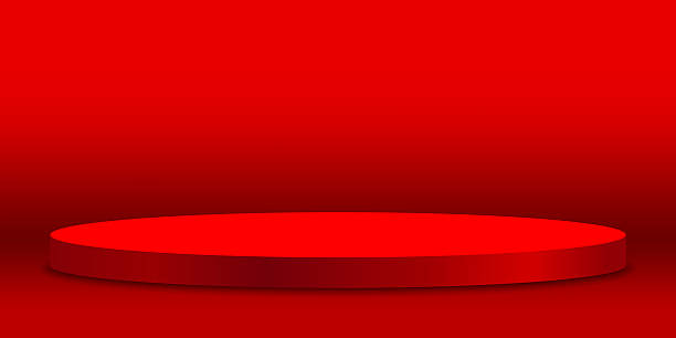 istock Red round podium on red background, perfect for product display or presentation 2228503908