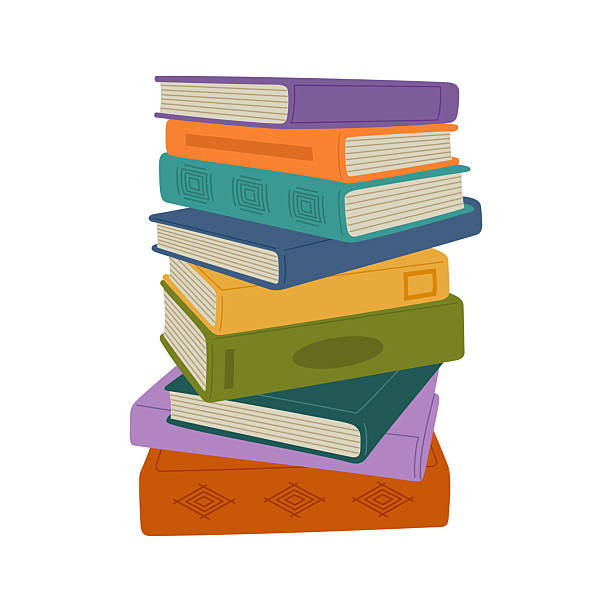 Stack of different books in colored cover. Horizontal pile literature and textbooks. Time to reading concept. Hand drawn vector illustration isolated on white background. Modern flat cartoon style.