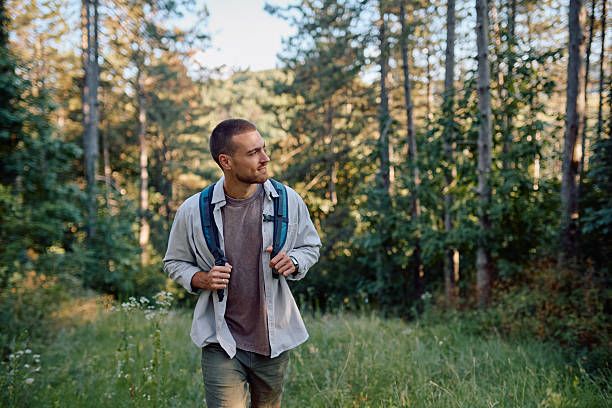 istock Hiker Walking Through Forest on Sunny Day 2228509529