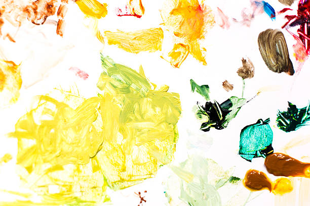 Abstract Oil Daubs, Yellows /Turquoise/Brown, White Background