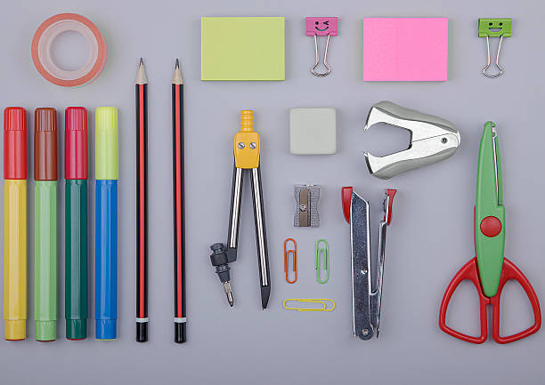 istock Stationery accessories for school and office on a light gray bacground. 2228519396