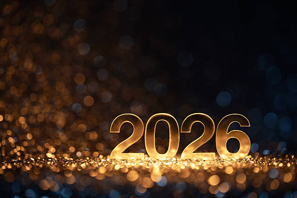 Golden Numbers 2026 with Bokeh Lights for New Year Celebration Theme