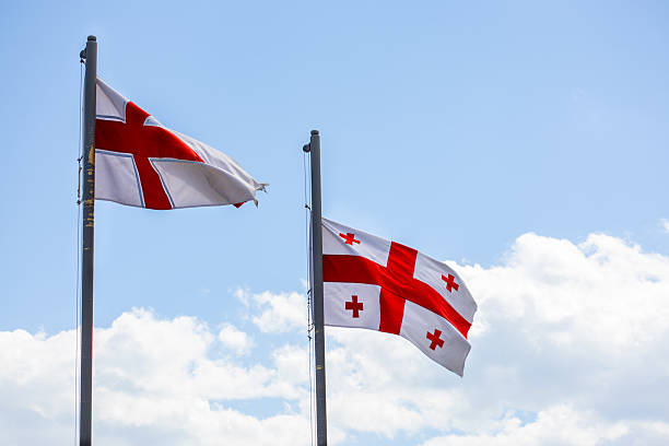 istock Georgian flag on a flagpole against the sky 2228536206