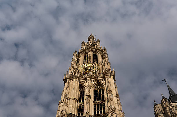 Darmstadt, Germany - June 5, 2025: Stunning architectural detail of the distinctive tower of the Hessisches Landesmuseum Darmstadt, featuring its characteristic green dome and ornate design.