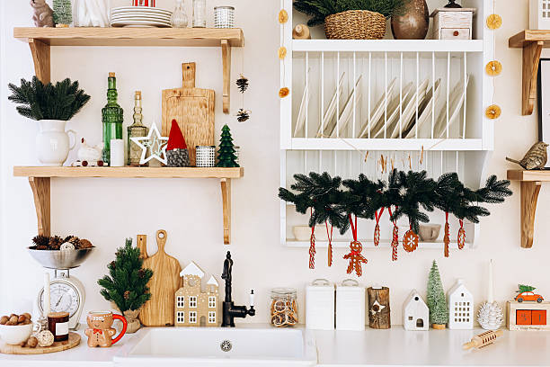 istock Charming holiday kitchen decor with festive elements and natural textures near the sink area 2228540815