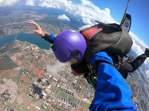 Tandem jump in the skies of Brasilia, capital of Brazil.