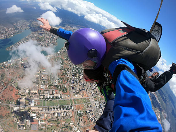 Tandem jump in the skies of Brasilia, capital of Brazil.