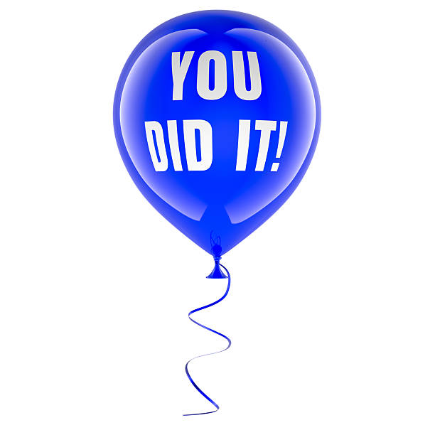 istock You did it, blue balloon with ribbon. 3D rendering 2228542775