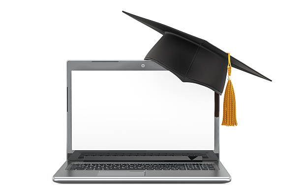 istock Laptop with graduation cap, online education concept. 3D rendering 2228543433