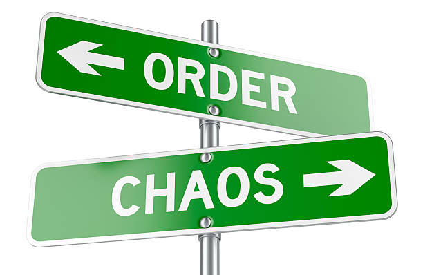 istock Order vs Chaos Directional Signs, choice concept, 3D rendering 2228544140