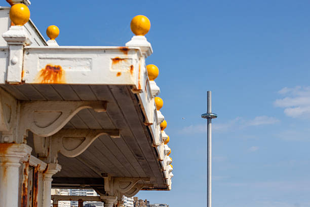 Brighton, Sussex, United Kingdom, beach seaside scene shelter i360