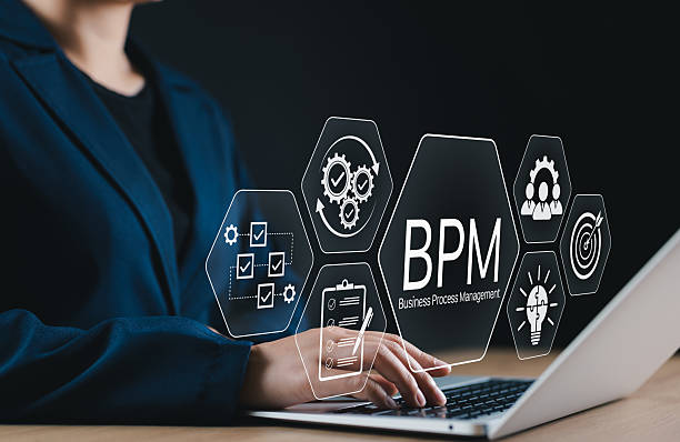 istock BPM, Business Process Management Strategy Concept. Businessperson working on laptop with BPM technology icons, symbolizing workflow optimization, operations control, efficiency, process improvement, 2228549493