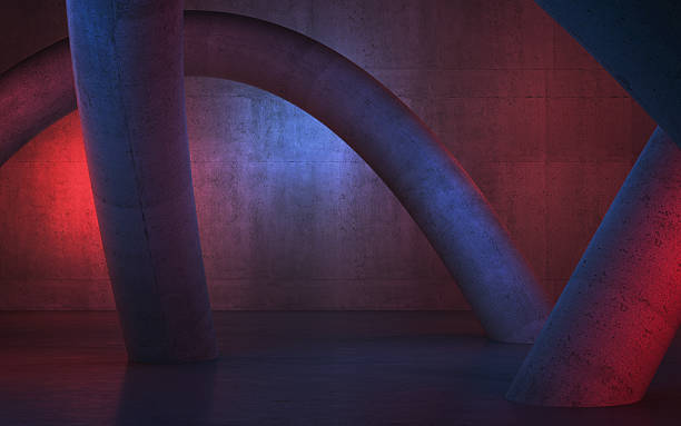 istock New Generation Abstract Empty Building Structure Made of Concrete Illuminated with Blue Red Light 2228553741