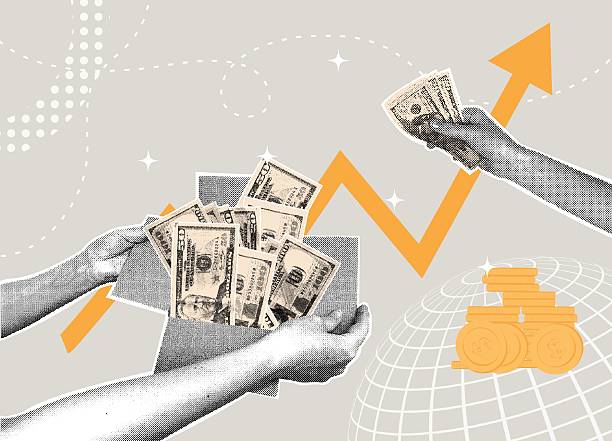 istock Trendy halftone collage. Unconventional financial concepts, financial investments, and growth. The concept of monetary compensation, salary increases, career growth, and investments 2228559366