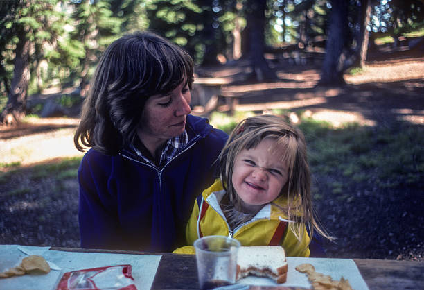 Crater Lake NP - Mother & Daughter Picnic - 1983 stock photo