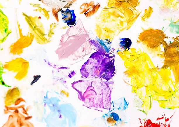 Abstract Oil Daubs, Yellow/Gold/Purple, White Background