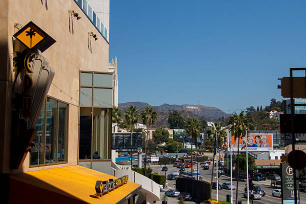 The Hollywood sign from the Ovation Hollywood enterntainment complex at Hollywood boulevard, Hollywood. Los Angeles, CA, United States