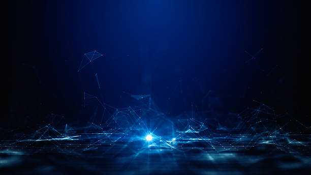 istock Futuristic digital network with glowing blue data lines and nodes on a dark background, perfect for tech and innovation themes. 3d Rendering 2228570525