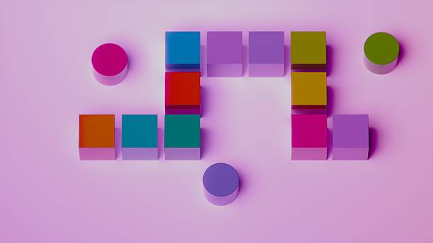 istock Colorful 3D cubes and cylinders on pink background 2228574812