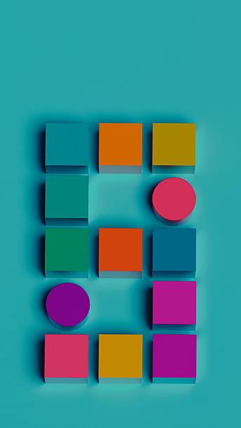 istock Colorful 3D cubes and cylinders on teal background 2228574817