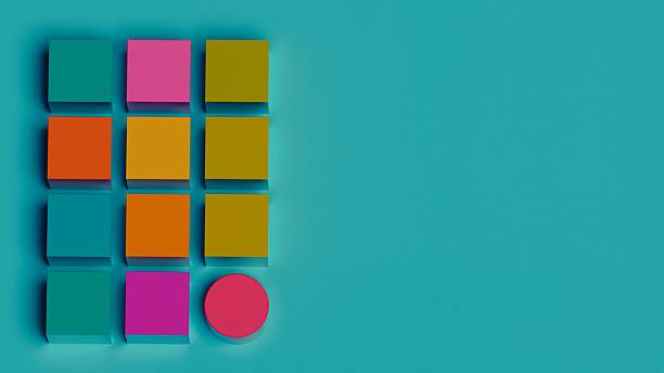 istock 3D cubes grid with red cylinder on teal background 2228574827