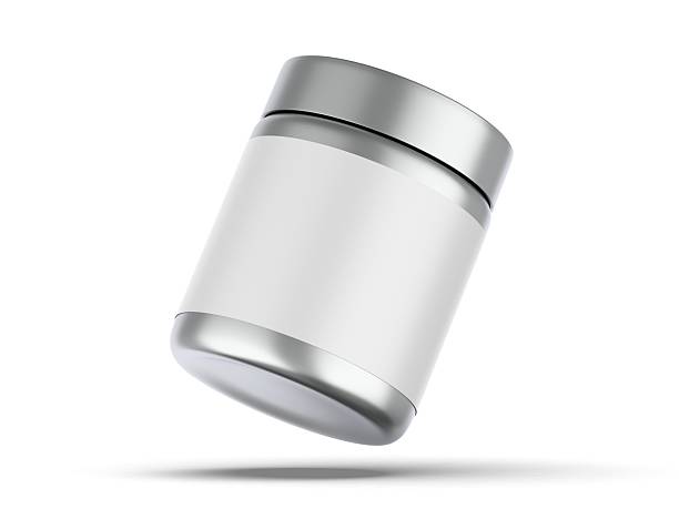 istock Metallic jar with white label on isolated white background, 3d illustration. 2228576508