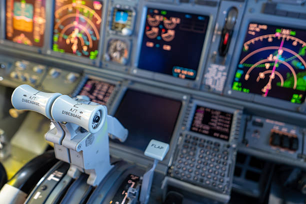 istock Modern Commercial Aircraft Cockpit Interior with Advanced Avionics Displays 2228581713