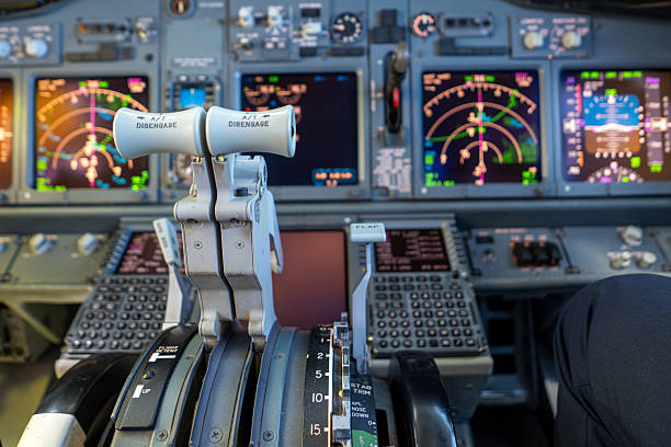 istock Modern Commercial Aircraft Cockpit Interior with Advanced Avionics Displays 2228582359