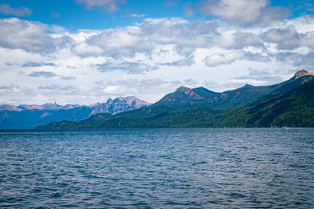 Patagonia Landscape, blue water green forest, Mountain range