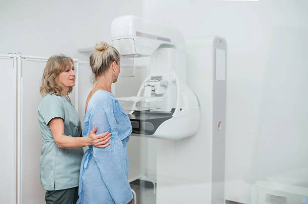 istock A nurse helps a patient undergo a mammogram procedure. 2228590694