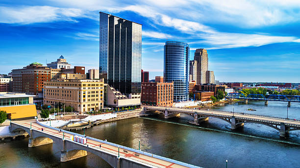 istock Grand Rapids Skyline Aerial With Dramatic Sky And Bridges 2228593135