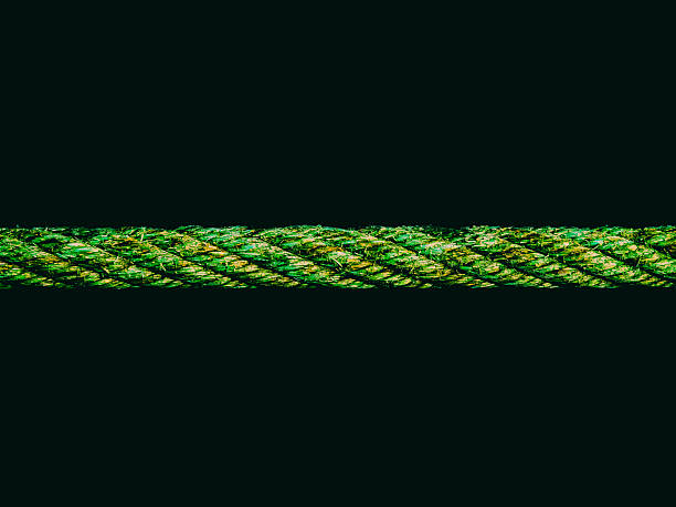 Highly stylized close-up of a green rope with vibrant colors and strong contrast, set against a deep black background. The image emphasizes abstract texture and pattern, suitable for use in graphic design, textile mockups, or creative visual projects. Captured in Portugal on 2 August 2025. No people.