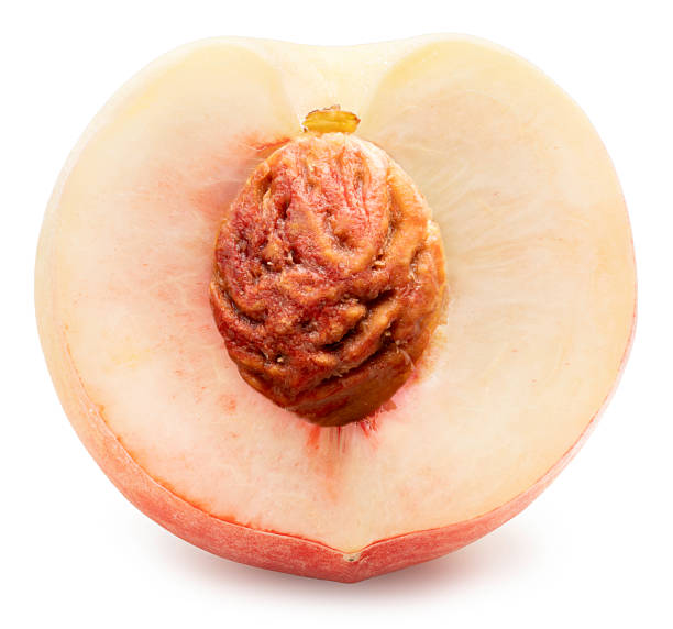 Yellow Snow Peach isolated on white background, Fresh White Peach on White Background With clipping path, High resolution photography.