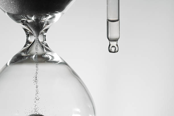 istock Backlit Hourglass with Falling Sand and dropper with drops of serum 2228604314