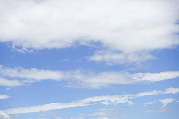 Bright blue sky with layers of fluffy white clouds on a sunny day