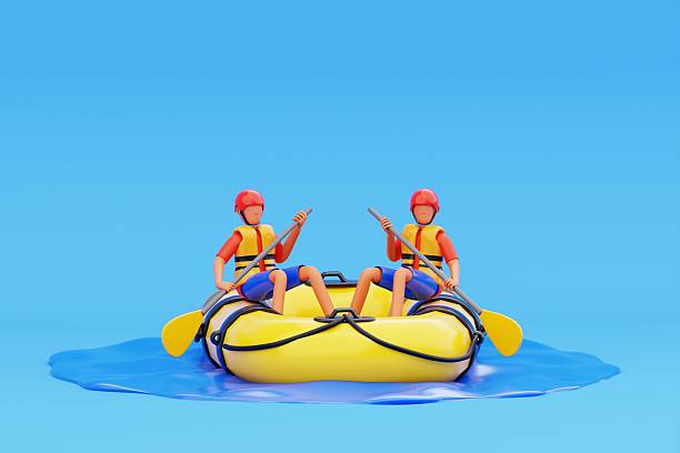 A group of thrill-seekers enjoy a rafting adventure on a serene river, surrounded by lush greenery, capturing the joy and excitement of outdoor activities.