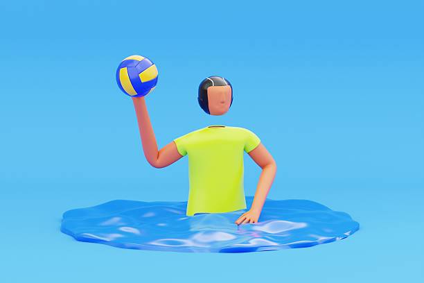 Water polo player holding ball 3d illustration