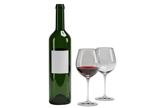 istock Isolated Wine Bottle with Red Wine and Two Empty Glasses 2228610472