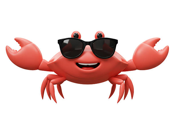 Seamless pattern illustration of cartoon crabs with many emotions on a red background.vector