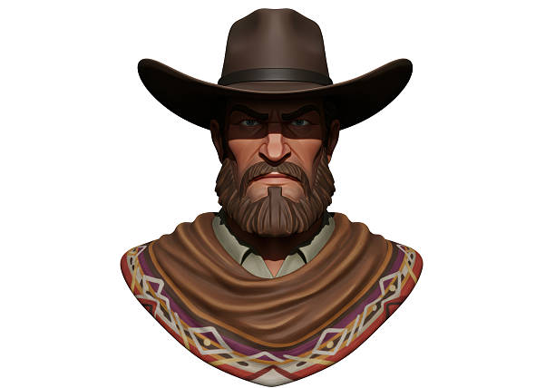Isolated Rugged Cowboy Bust with Stern Gaze