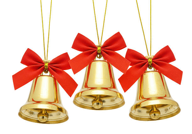 istock Isolated Three Golden Christmas Bells with Red Bows 2228615186