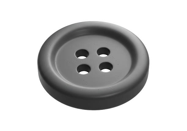 Isolated Gray Button with Four Holes Sewing Craft Supply