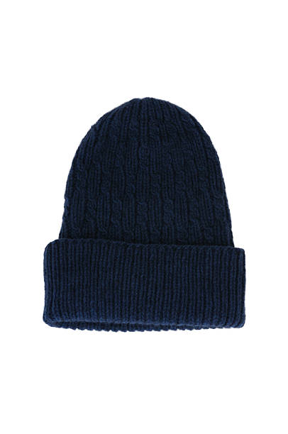 istock Knitted hat in blue color, isolated on white background. Hat without pompom. 2228619021