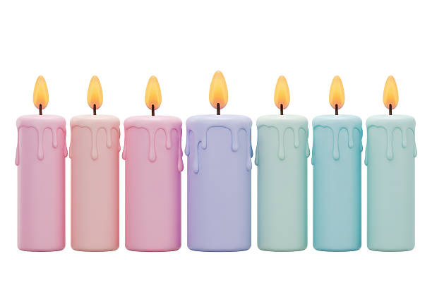 Isolated Pastel Colored Candles with Dripping Wax