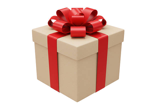 istock Isolated Beige Gift Box Adorned with a Festive Red Ribbon 2228622594